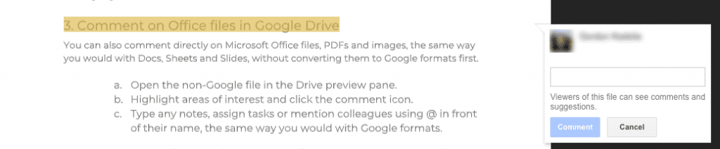 Comment on Office files in Google Drive