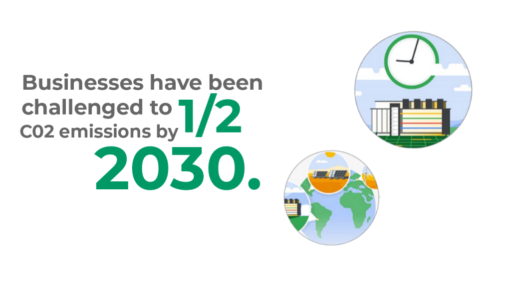 Businesses have been challenged to half CO2 emissions by 2030.