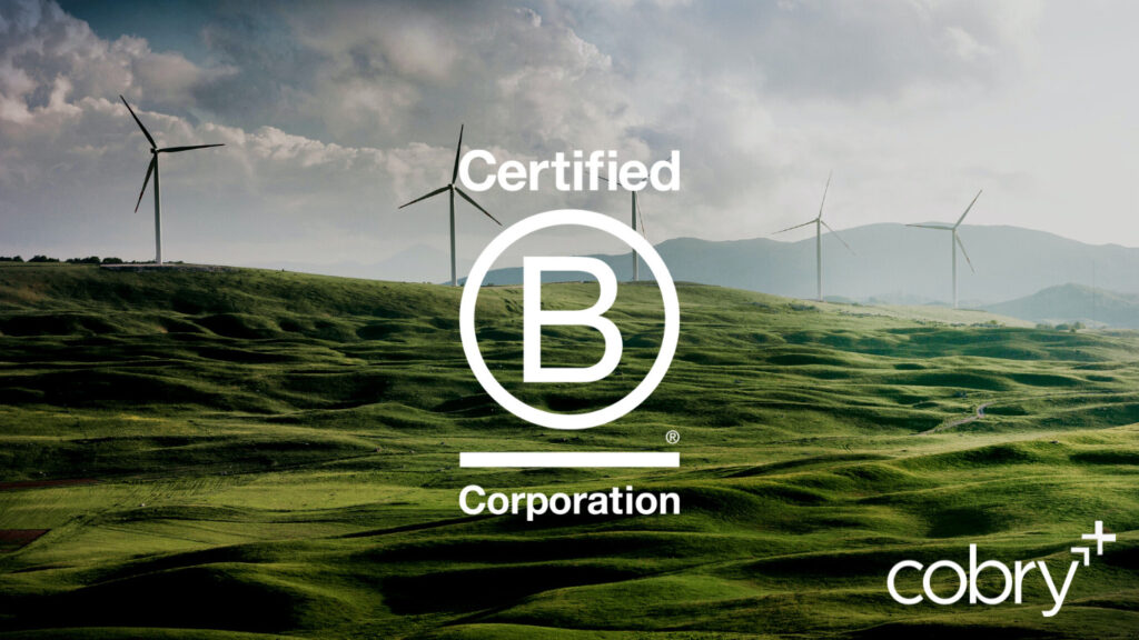 A banner for the b corp certification.